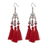 Polyester Tassel with Glass Beaded Chandelier Earrings EJEW-TA00183-03-1