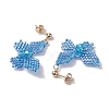 Glass Seed Beaded Dangle Stud Earrings EJEW-MZ00168-02-4