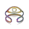 Rainbow Color Ion Plating(IP) 304 Stainless Steel Evil Eye Open Cuff Ring for Women RJEW-A005-29MC-3