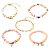 5Pcs 5 Style Handmade Polymer Clay Stretch & Brass Beaded & Alloy Link Chain Bracelets Set BJEW-SZ0001-66A-1