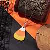 Halloween Acrylic Candy Corn Pendant Necklaces NJEW-JN04888-3