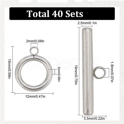 SUNNYCLUE 40Pcs 304 Stainless Steel Ring Toggle Clasps STAS-SC0007-42C-1