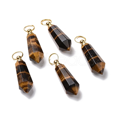 Natural Tiger Eye Openable Perfume Bottle Pointed Pendants G-A026-03-1