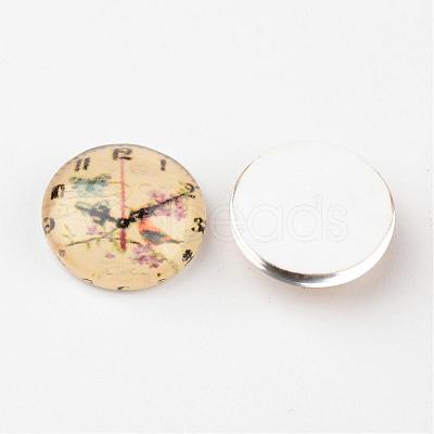 Clock Printed Glass Cabochons X-GGLA-A002-12mm-YY-1