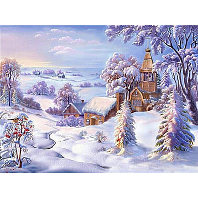 DIY Winter Snowy House Scenery Diamond Painting Kits DIAM-PW0001-243C-1