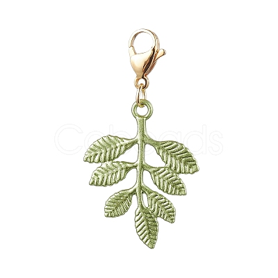 Painting Alloy Leaf Pendant Decorations HJEW-JM01873-1