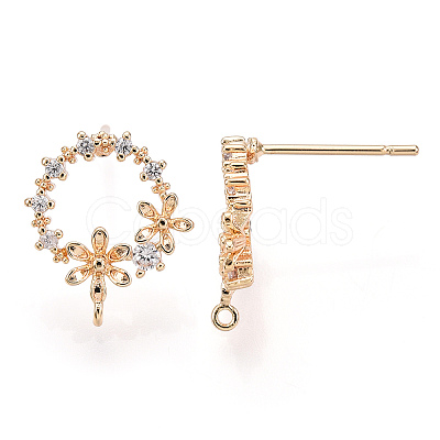 Brass Micro Pave Clear Cubic Zirconia Stud Earring Findings KK-T054-51G-NF-1