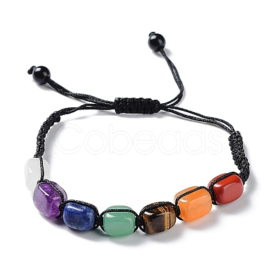 Natural Mixed Gemstone Rectangle Braided Bead Bracelets BJEW-P295-01-1