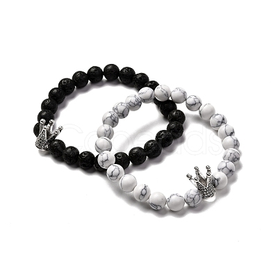 Natural Lava Rock & Howlite Aromatherapy Anxiety Essential Oil Diffuser Bracelets Set for Men Women BJEW-JB06729-1