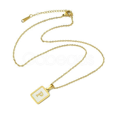 Ion Plating(IP) Rectangle with Initial Letter 304 Stainless Steel Pendant Necklace NJEW-R265-04G-P-1