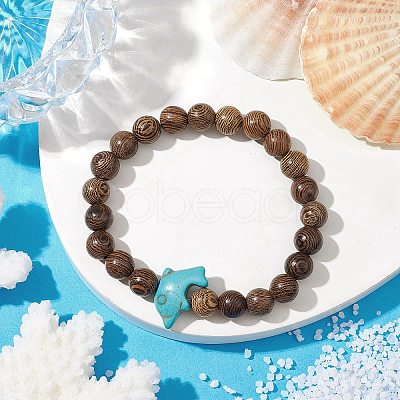 8MM Round Natural Wenge Wood Beaded Stretch Bracelets BJEW-JB10217-02-1