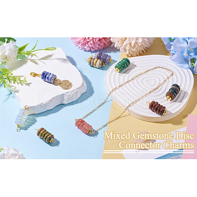 10Pcs 10 Styles Mixed Gemstone Copper Wire Wrapped Disc Connector Charms FIND-TA0003-69-1