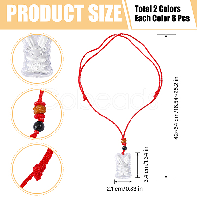 CHGCRAFT 16Pcs 2 Colors Gold Foil Rabbit Pendant Necklaces Set with Red Ropes NJEW-CA0001-08-1