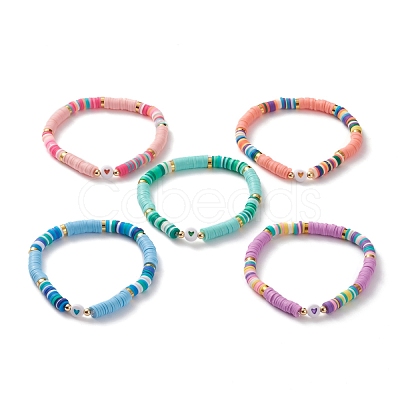 Polymer Clay Heishi Beads Stretch Bracelets BJEW-JB05708-1