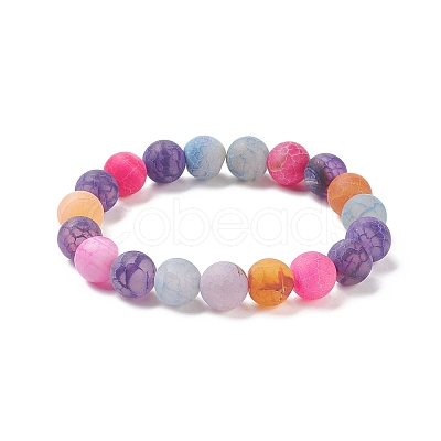 Natural Weathered Agate(Dyed) Round Beaded Stretch Bracelet BJEW-JB08500-1