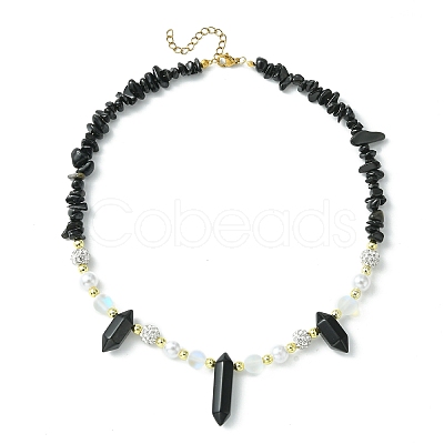 Natural Obsidian Bullet & Synthetic Moonstone Beaded Necklaces NJEW-JN04406-01-1