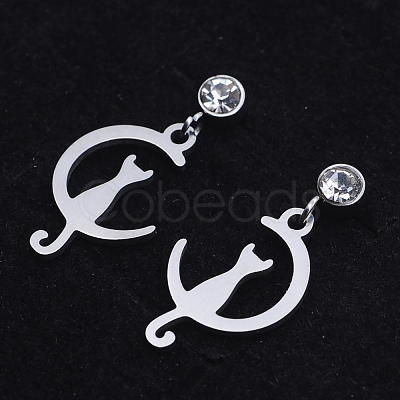 201 Stainless Steel Kitten Dangle Stud Earrings EJEW-T008-JN741-1