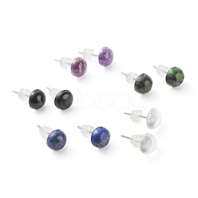 Half Round Natural Mixed Gemstone Stud Earrings for Girl Women EJEW-JE04664-1