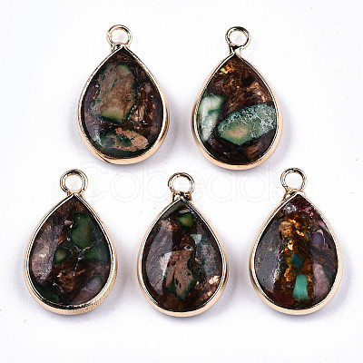 Teardrop Assembled Synthetic Bronzite and Regalite/Imperial Jasper Pendants G-N330-022-D04-1