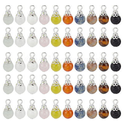 100Pcs 10 Styles Natural Mixed Gemstone Pendants PALLOY-GO00003-1