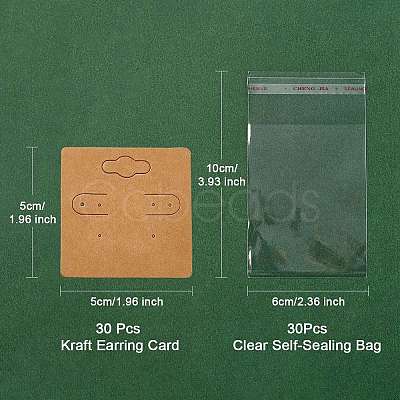 30Pcs Kraft Paper Earring Display Cards with Hanging Hole EDIS-YW0001-05-1