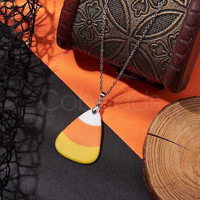 Halloween Acrylic Candy Corn Pendant Necklaces NJEW-JN04888-1