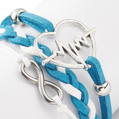 Alloy Heart Beat & 304 Stainless Steel Infinity Links Multi-strand Bracelet BJEW-TA00190-04-1