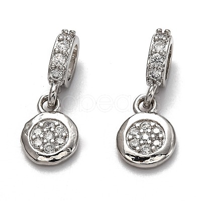 Brass Micro Pave Clear Cubic Zirconia European Dangle Charms ZIRC-H119-03-1