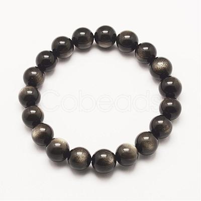 Grade AA Natural Golden Sheen Obsidian Beaded Stretch Bracelets BJEW-G543-10mm-1