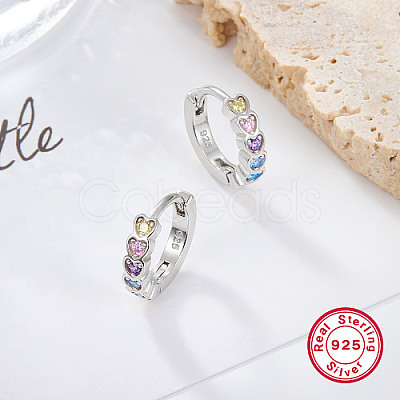 Anti-Tarnish Rhodium Plated Platinum 925 Sterling Silver Micro Pave Colorful Cubic Zirconia Hoop Earrings UZ5927-3-1