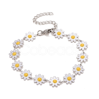 Enamel Daisy Link Chains Bracelet BJEW-P271-01P-1