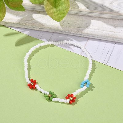 Handmade Daisy Flower Baking Paint & Dyed Glass Seed Beaded Stretch Bracelets BJEW-JB07668-01-1