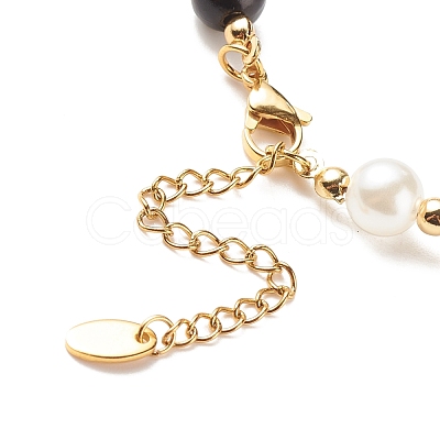 Alloy Eaneml Yin Yang Charm Necklace with Plastic Imitation Pearl Beaded for Women NJEW-JN03913-1