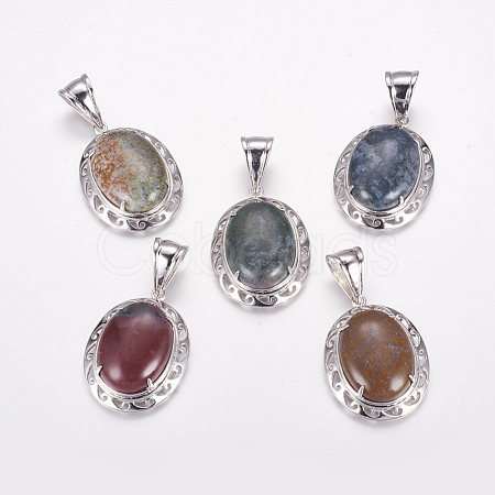 Natural Indian Agate Pendants G-F412-02P-1