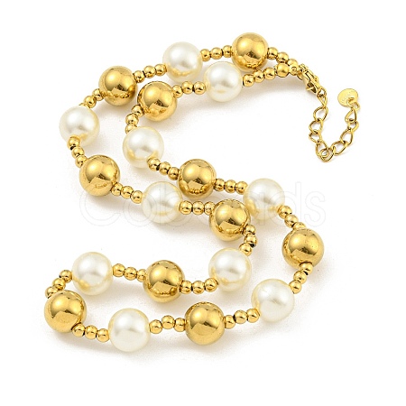 304 Stainless Steel & 201 Stainless Steel & Plastic Pearl Round Beaded Necklaces for Women NJEW-G144-01A-G-1