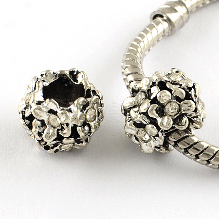 Antique Silver Plated Alloy Rhinestone Flower Large Hole European Beads MPDL-R041-04A-1