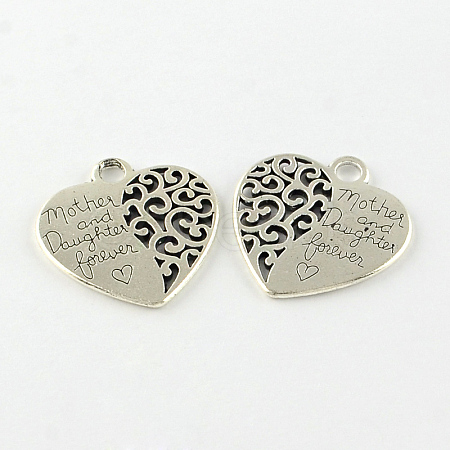 Heart with Words Tibetan Style Alloy Pendants X-TIBEP-S295-43AS-RS-1