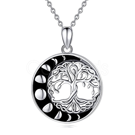 Rhodium Plated 925 Sterling Silver Tree of Life Pendant Necklaces PW-WGD3068-01-1