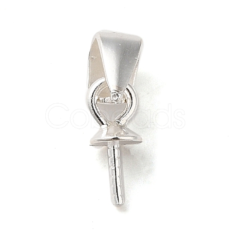 Rhodium Plated 925 Sterling Silver Cup Pearl Bail Pin Pendants STER-P008-03-1