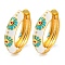 Rack Plating Brass Hoop Earrings, with Flower Enamel, Cadmium Free & Lead Free, Long-Lasting Plated, Real 18K Gold Plated, White, 19x4.5mm