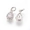 Brass Cubic Zirconia Charms, teardrop, Platinum, Clear, 11~11.5x6.5x4mm, Hole: 3mm