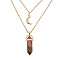 Natural Unakite Cone Pendant Double Layer Necklace, with Moon Charms, 19.69 inch(50cm)