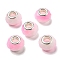 Glass European Beads, Large Hole Beads, with Silver Tone Brass Double Cores, Faceted Rondelle, Pink, 14x9mm, Hole: 5mm