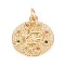 Brass Micro Pave Cubic Zirconia Pendants, Flat Round with Snake, Colorful, Real 18K Gold Plated, 20x17x2mm, Hole: 3mm, Jump Ring: 5x0.8mm