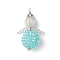 Glass Seed Beads Alloy Pendants, with Pearlized Glass Pearl Bead, Angel, Platinum, Cyan, 44.5x30.5x19.5mm, Hole: 2.5mm