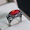 Men's Fashion Faceted Glass Ring Zinc Alloy Hip-hop Ring, Red, Antique Silver, show in picture