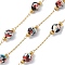 Ion Plating(IP) 304 Stainless Steel Link Chains, Soldered, with Porcelain Beads and Spool, Real 18K Gold Plated, Colorful, 2.5x1x0.2mm, about 32.81 Feet(10m)/Roll