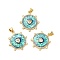 Brass Micro Pave Cubic Zirconia Pendants, with Synthetic Opal, Long-Lasting Plated, Lead Free & Cadmium Free, Helm with Heart, Real 18K Gold Plated, 25x22x3mm, Hole: 3x4mm