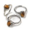 Oval Natural Tiger Eye Adjustable Rings, Brass Clear Cubic Zirconia Ring for Women, Long-Lasting Plated, Lead Free & Cadmium Free, Platinum, Inner Diameter: 18mm