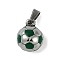 Trendy Necklace Findings 304 Stainless Steel FootBall/Soccer Ball Pendants, Stainless Steel Color, Green, 15x11mm, Hole: 3x6mm